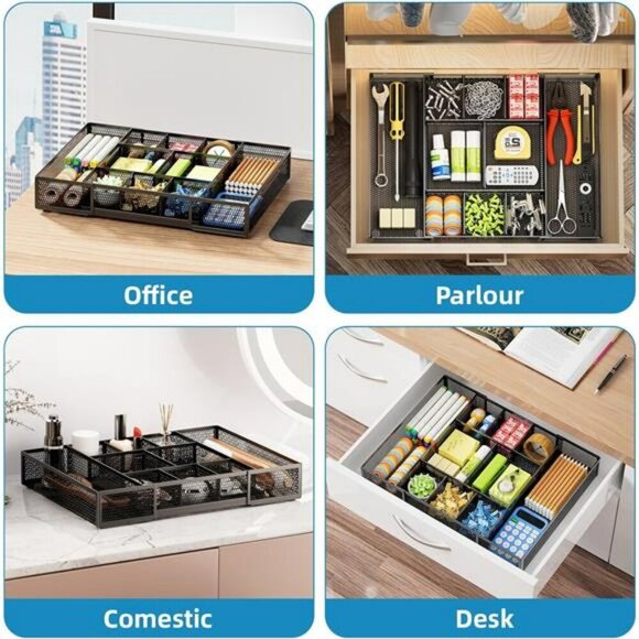 Expandable Mesh Desk Drawer Organizer Tray with Dividers for Office Makeup - Picture 4 of 8